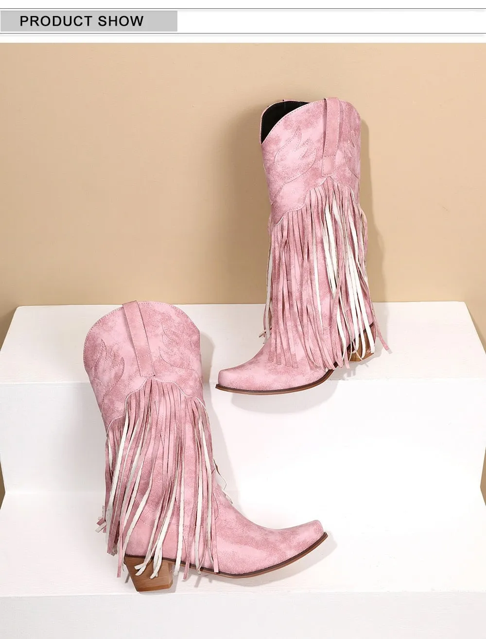 Daisy's Faux Suede Leather Fringed Cowgirl Boots