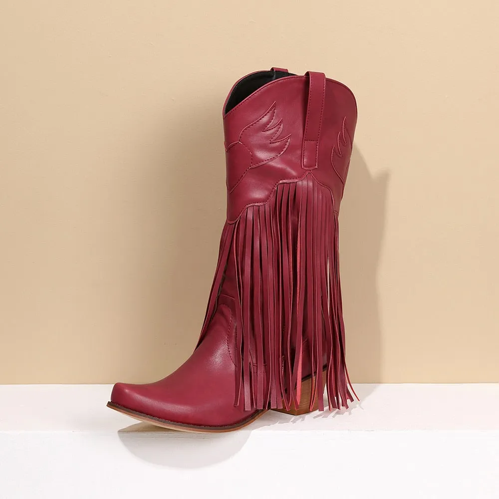 Daisy's Faux Suede Leather Fringed Cowgirl Boots