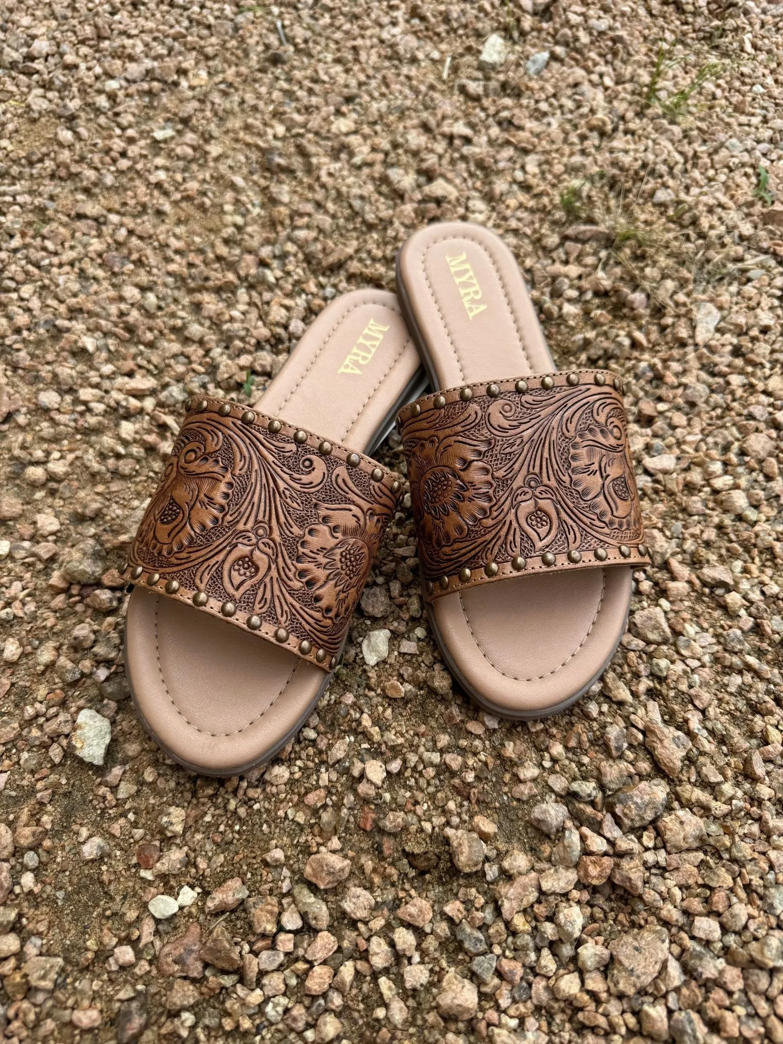 Embossed Western Leather Sandals