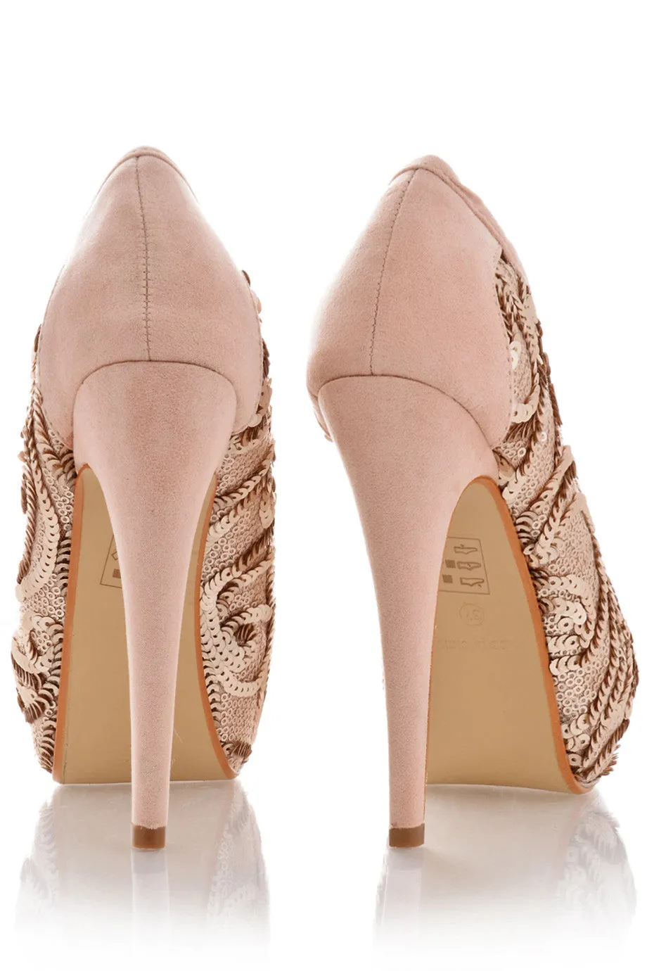 EVETTE Nude Sequined Peep Toe