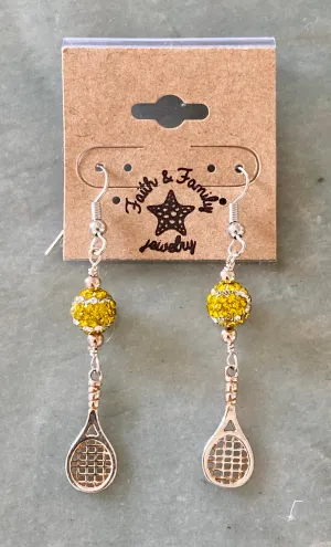 Faith & Family Crystal Tennis Ball & Racquet Earrings