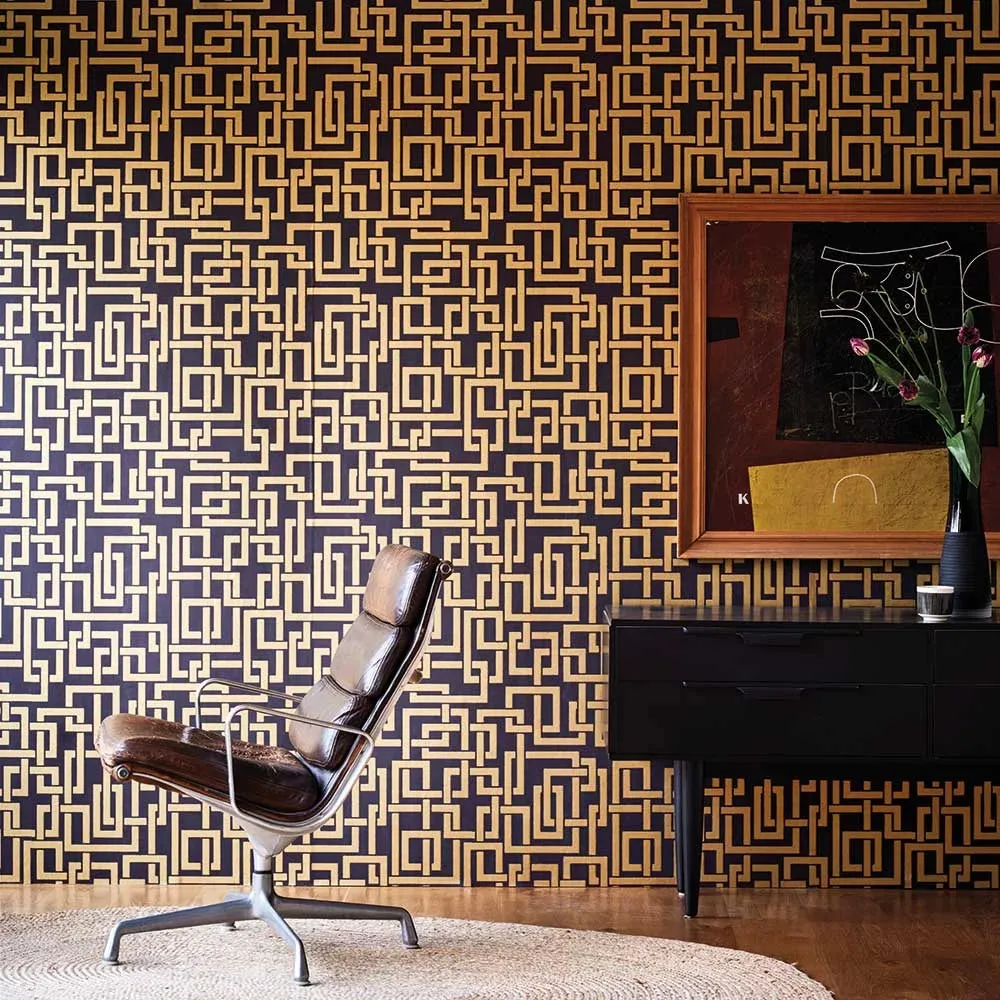 Farrow & Ball Wallpaper Enigma BP5509 Black/Gold