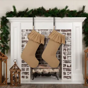 Festive Natural Burlap Ruffled Stocking Set of 2 11x20