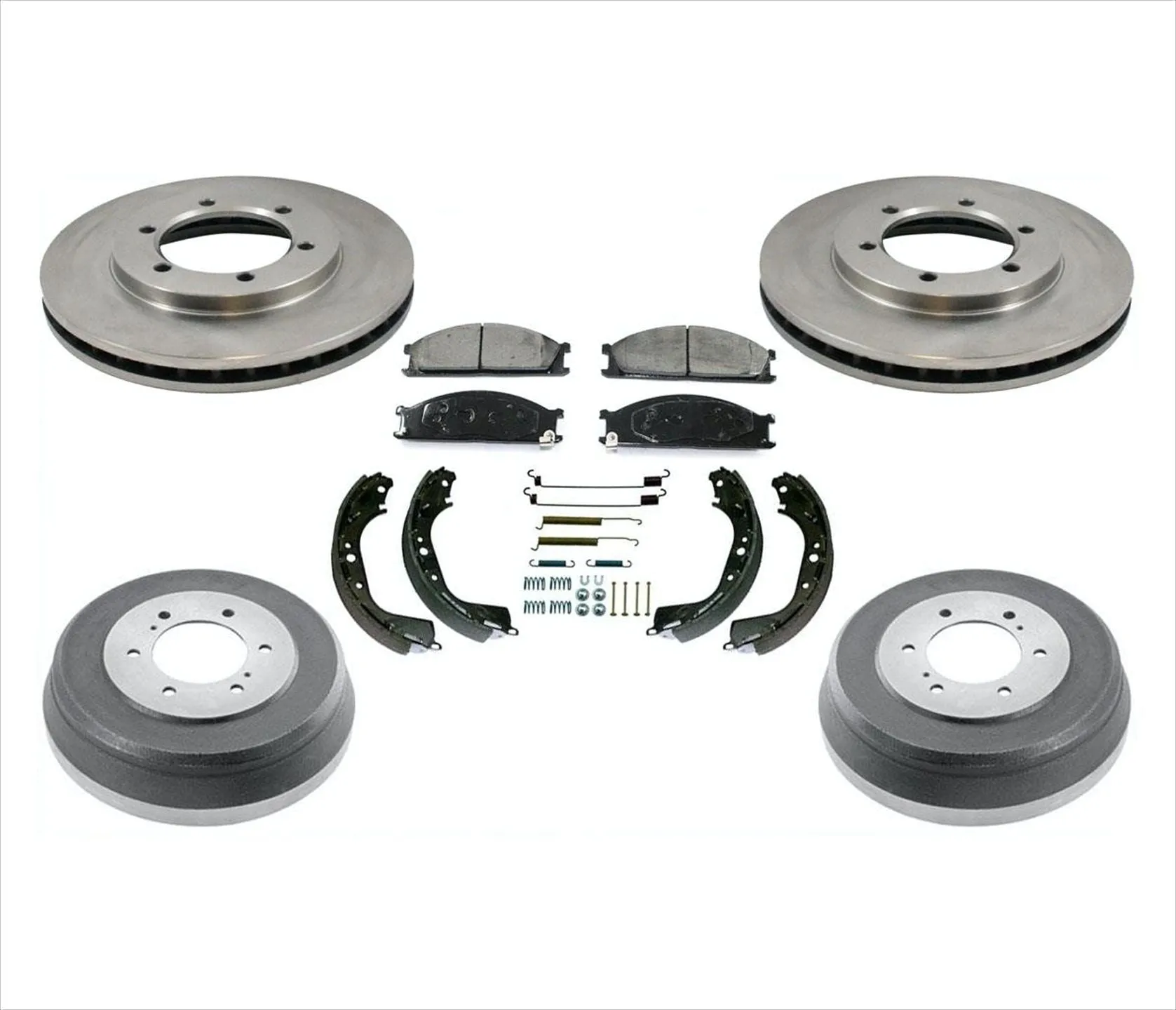 Fits 98-04 Frontier 2.4L Rear Wheel Drive Rotors Pads Brake Drums Shoes 7Pc Kit