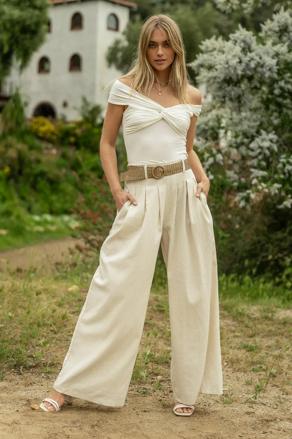 Hallie Wide Leg Pants in Oatmeal - FINAL SALE