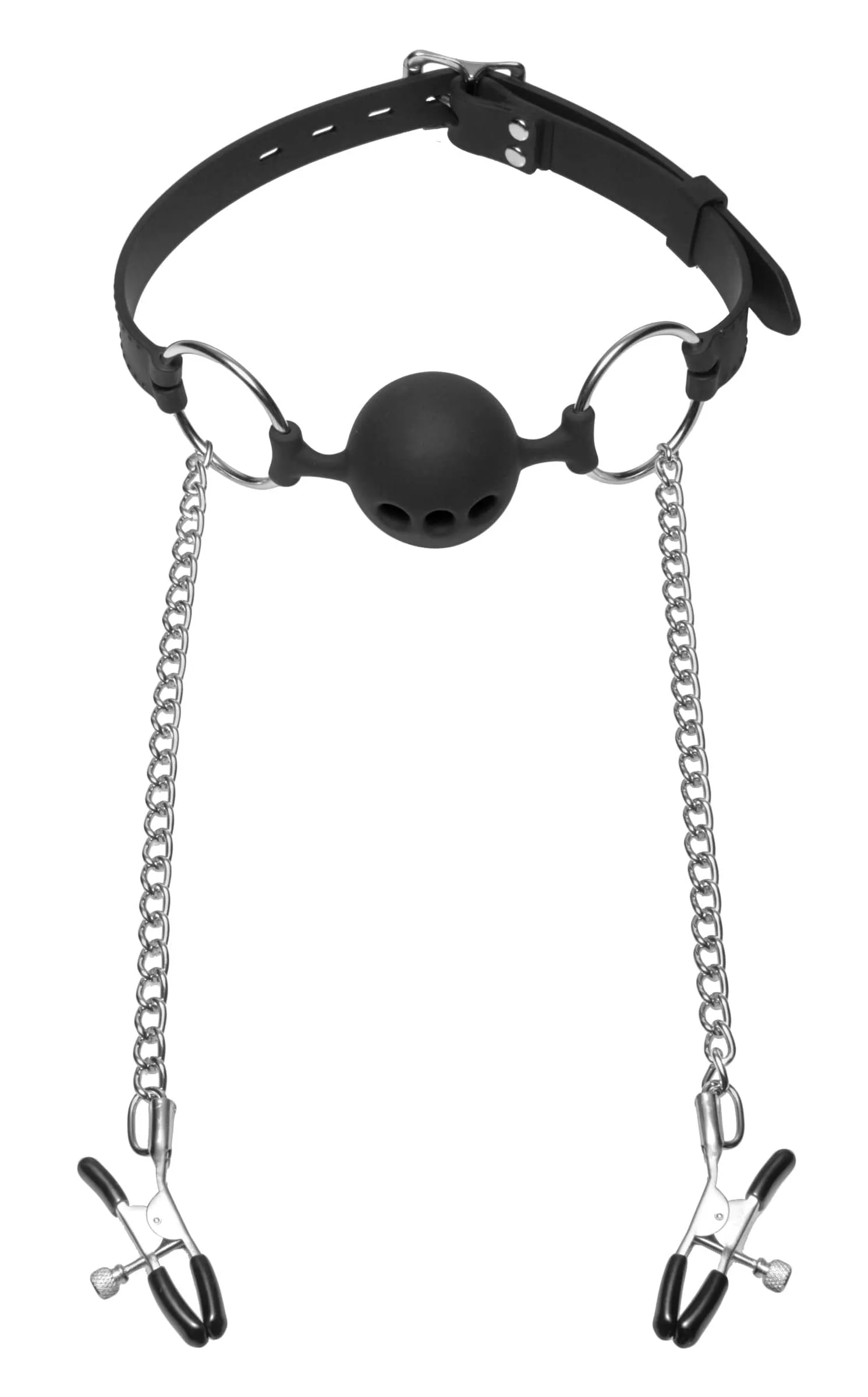 Hinder Breathable Silicone Ball Gag With Nipple Clamps