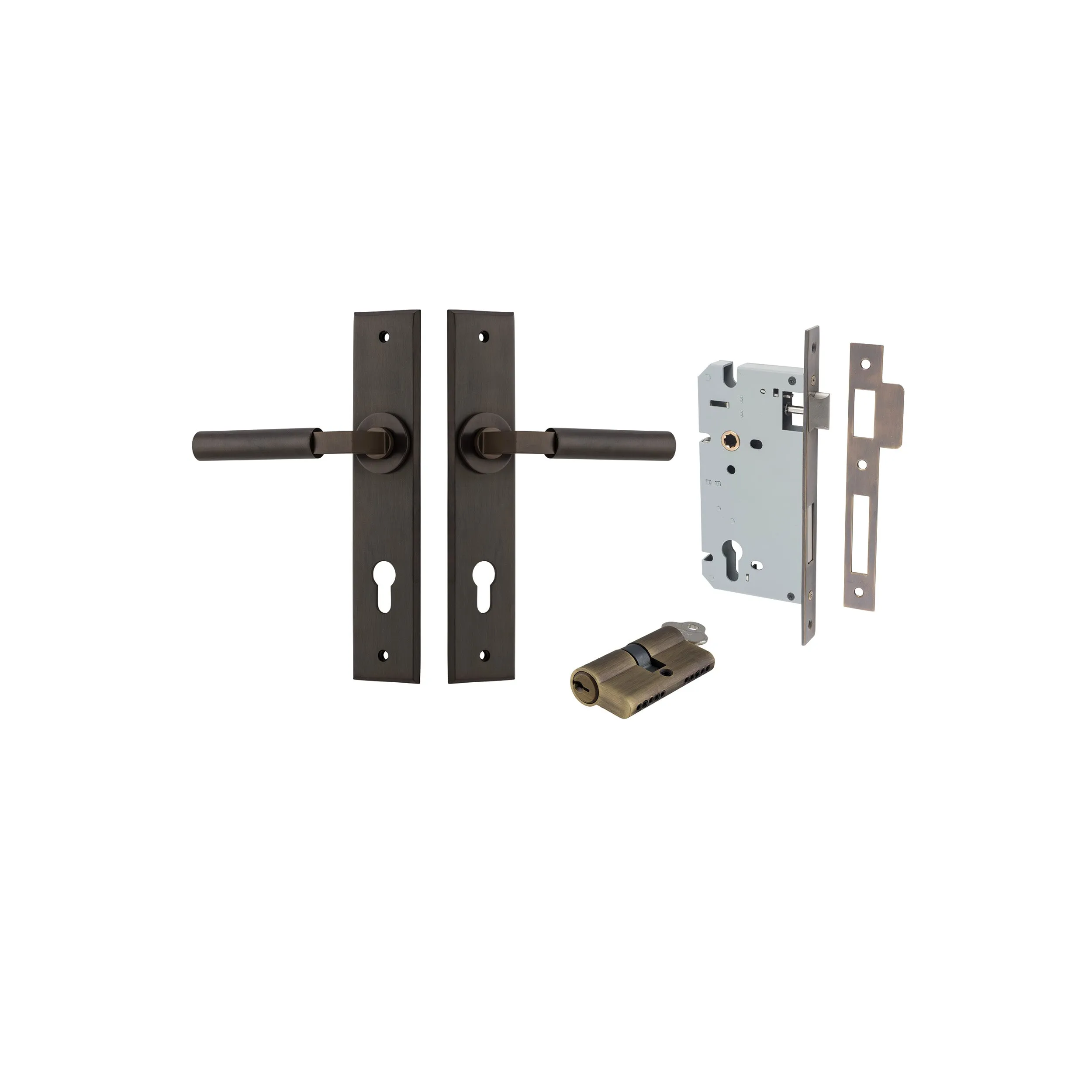 IVER BERLIN DOOR LEVER HANDLE ON CHAMFERED RECTANGULAR BACKPLATE - CUSTOMISE TO YOUR NEEDS