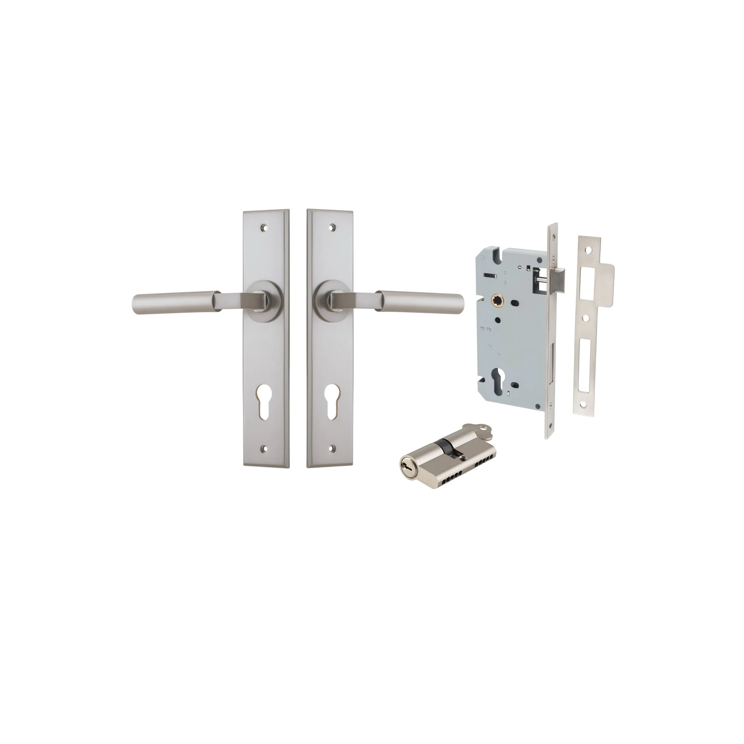 IVER BERLIN DOOR LEVER HANDLE ON CHAMFERED RECTANGULAR BACKPLATE - CUSTOMISE TO YOUR NEEDS