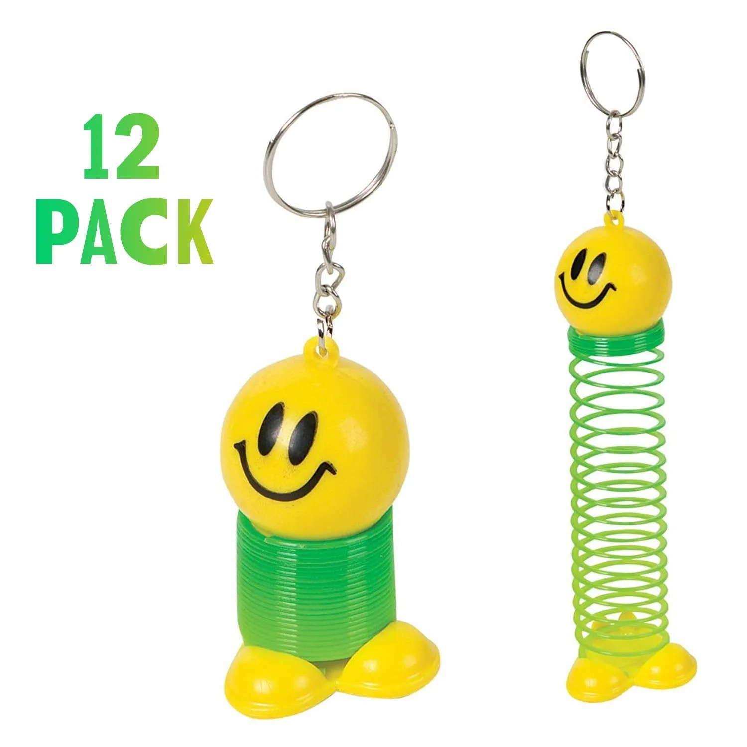 Kicko Smile Face Coil Spring Keychain - 12 Pack Mini Backpack Clip - Keyring for Party