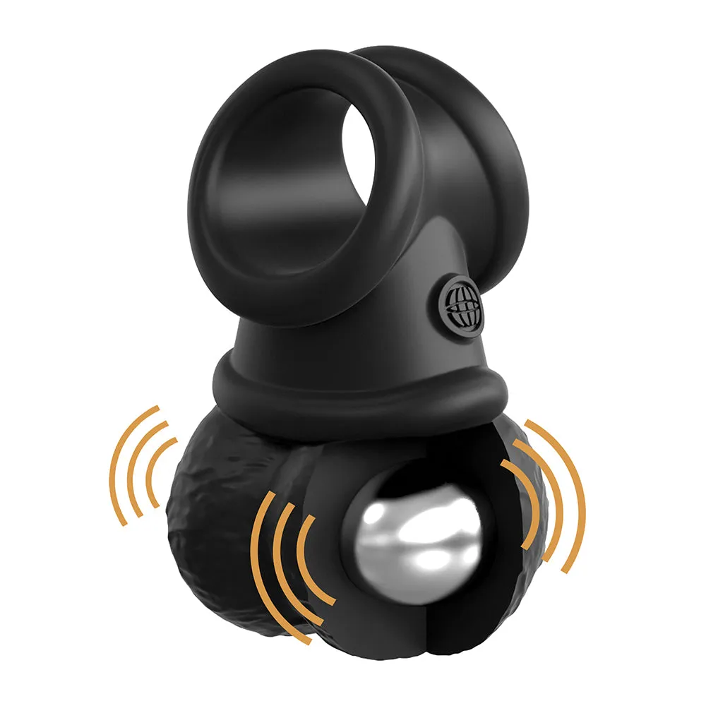 King Cock Elite The Crown Jewels Vibrating Swinging Balls Rechargeable Cockring Black