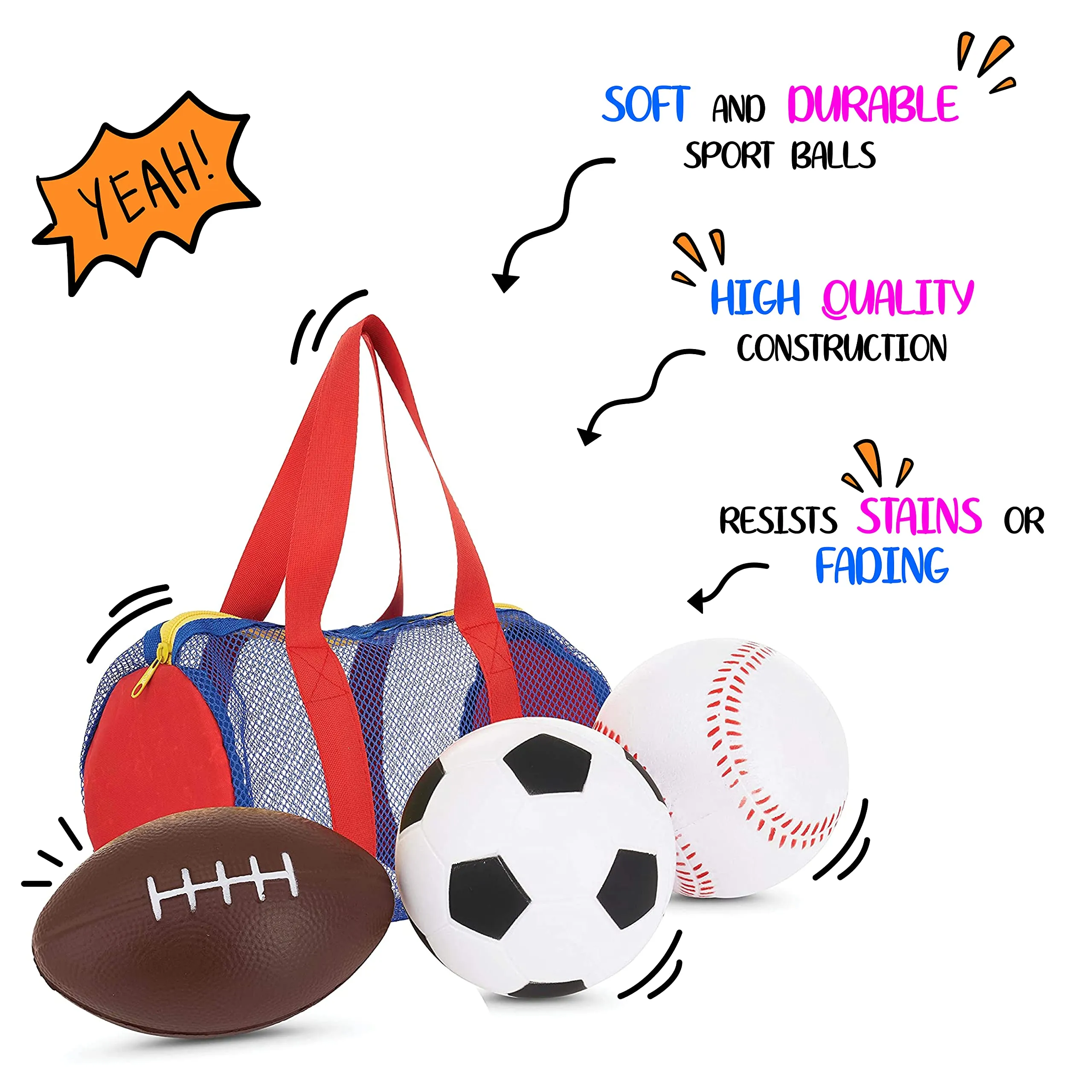 Large Balls for Little Kids - Fun Set of 3 Sports Balls in Convenient Storage and Carry