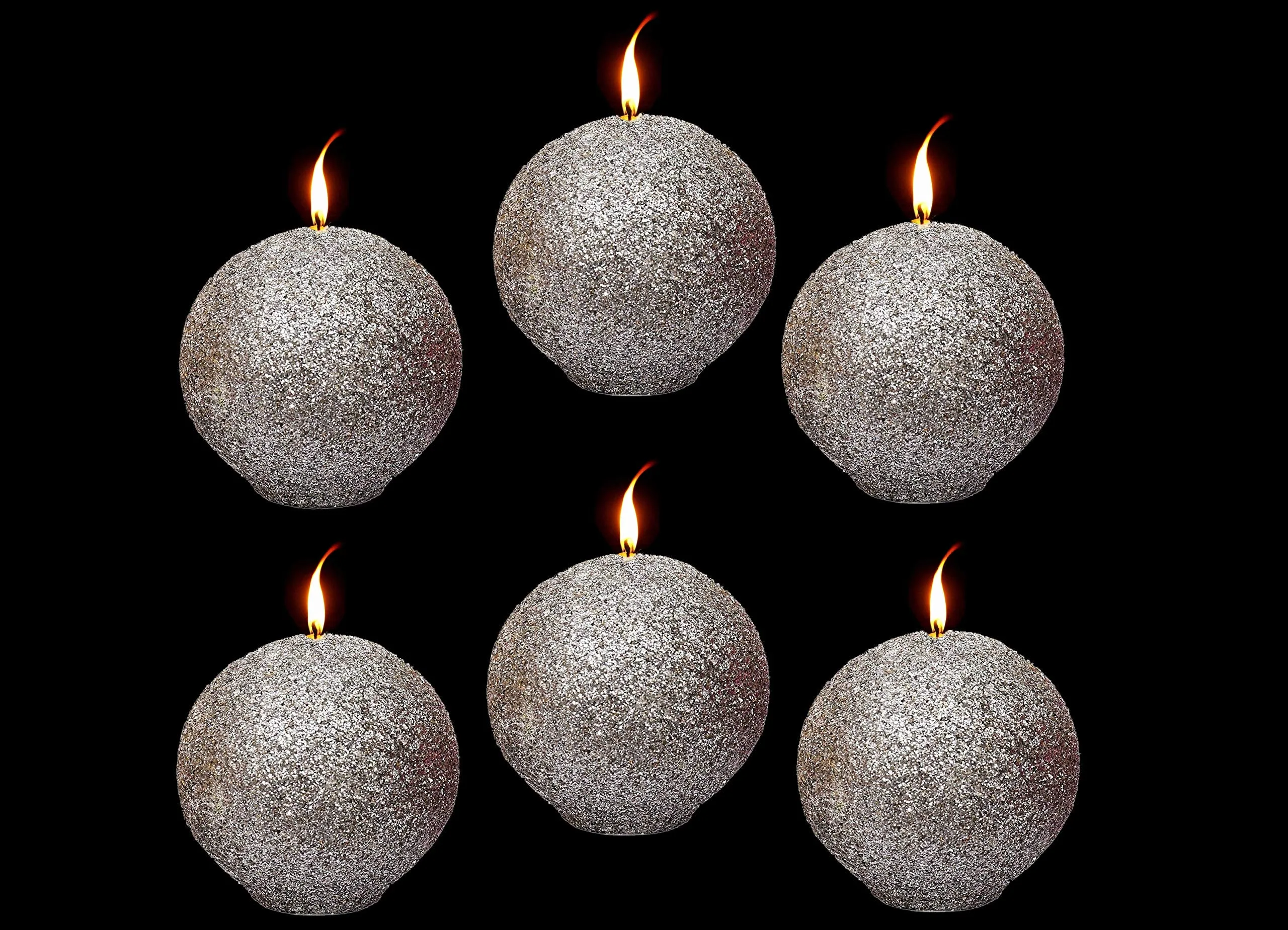 Luces Paraffin Wax Silver Glitter Ball Design Candle for Decoretion Birthday Party,Dinner Table, Living Room Pack of 6