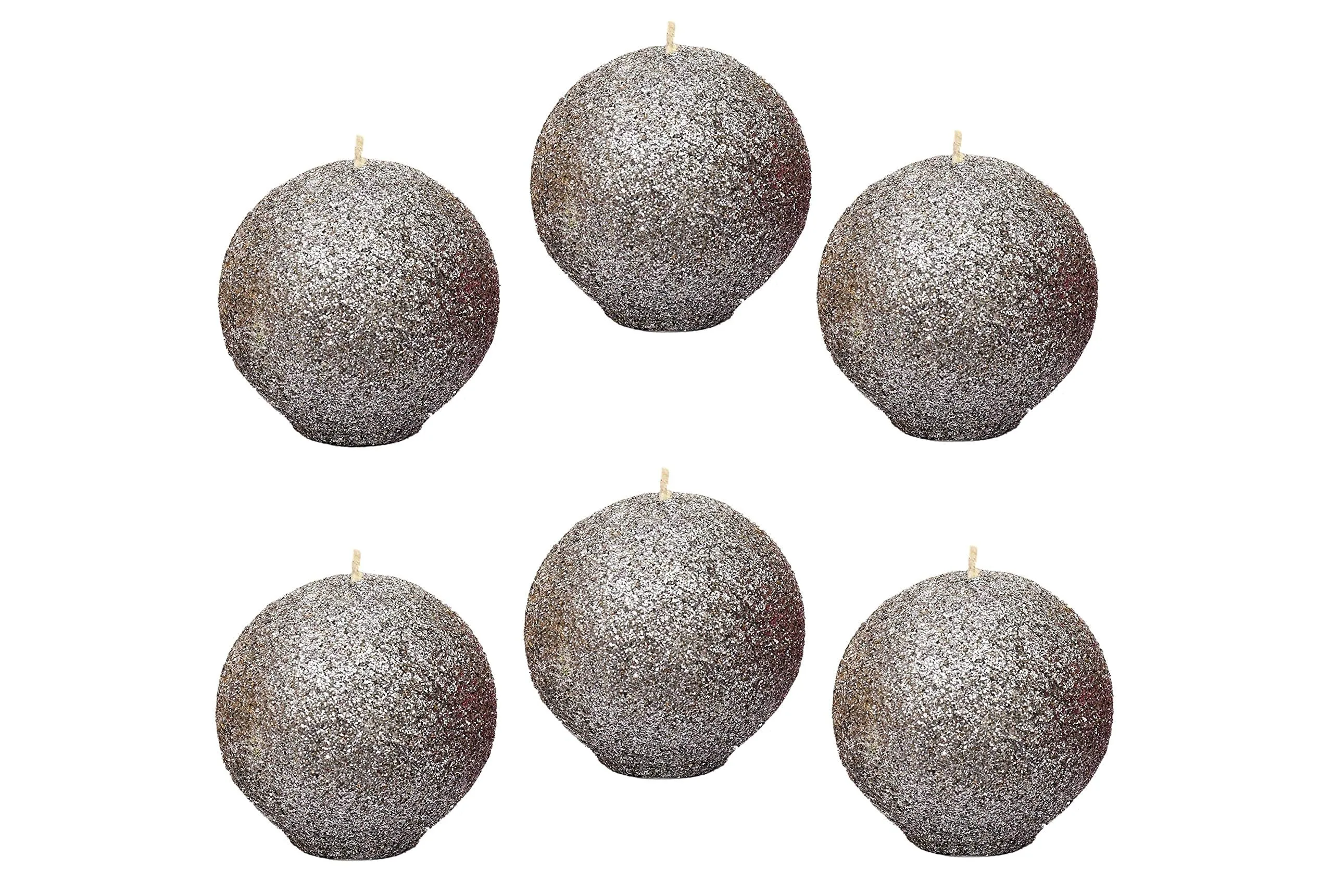 Luces Paraffin Wax Silver Glitter Ball Design Candle for Decoretion Birthday Party,Dinner Table, Living Room Pack of 6