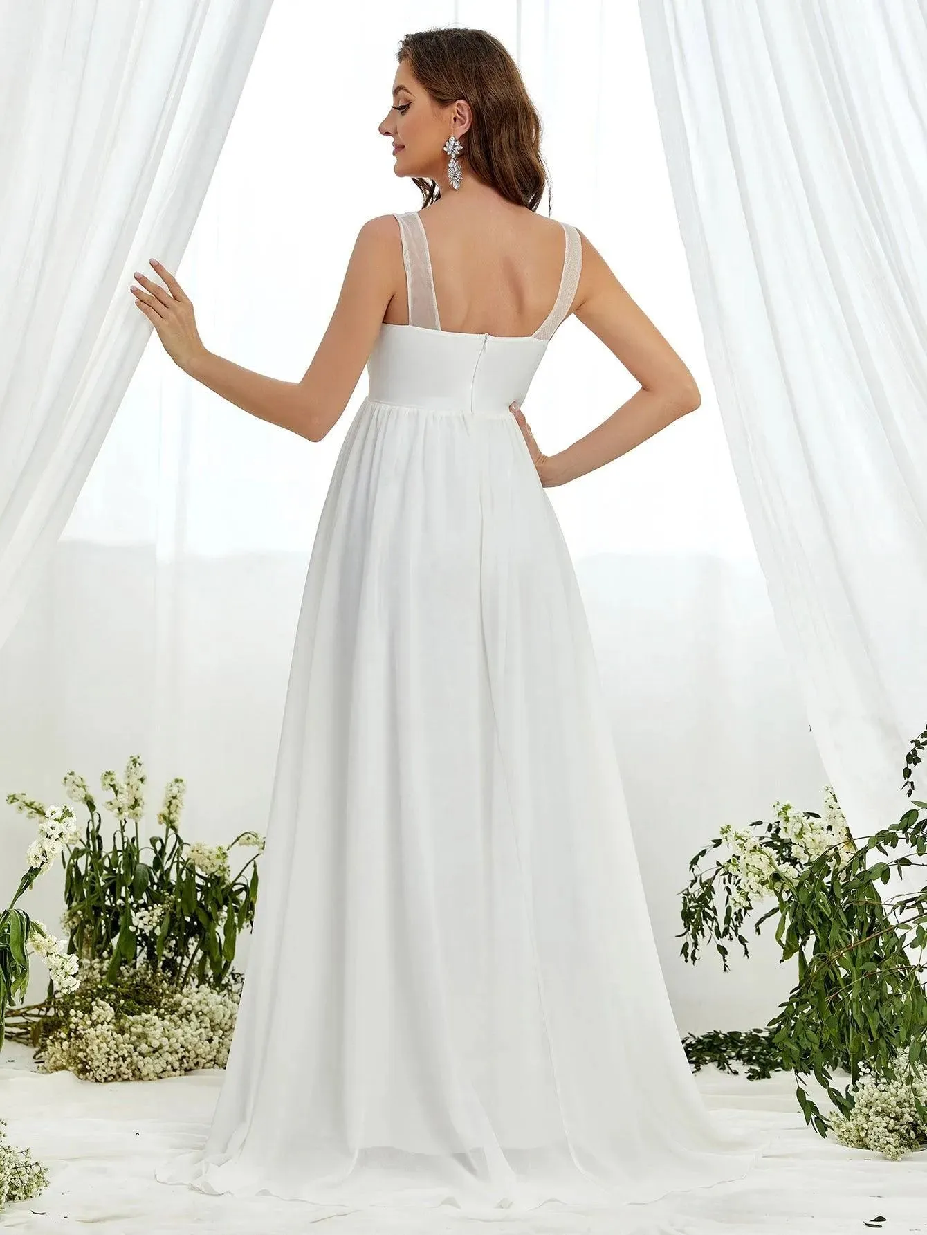 Maternity Pearl Details Sleeveless Chiffon Wedding Dress