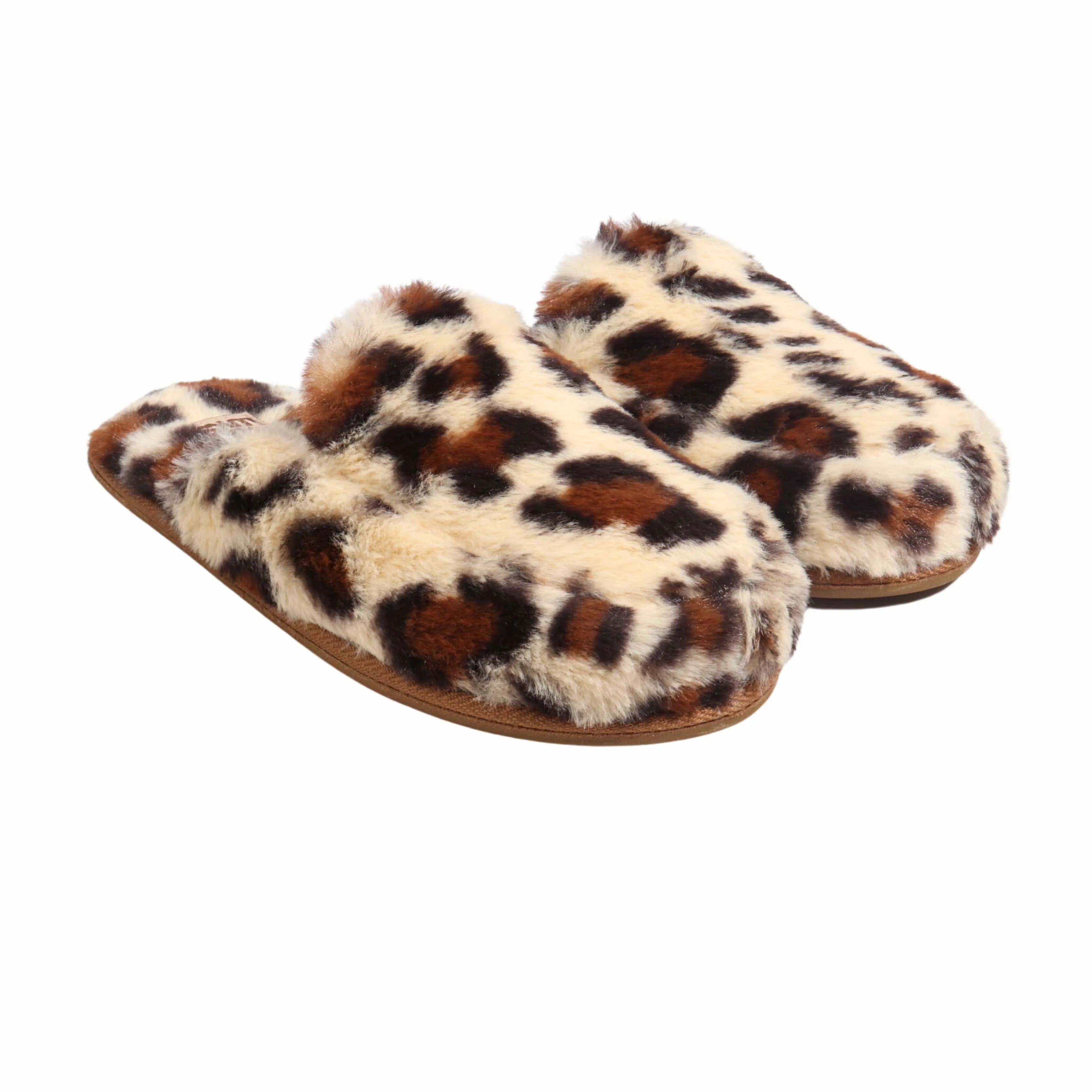 MUK LUKS - Tan Leopard Fuzzy Twist-Top Bardot Slide Slipper