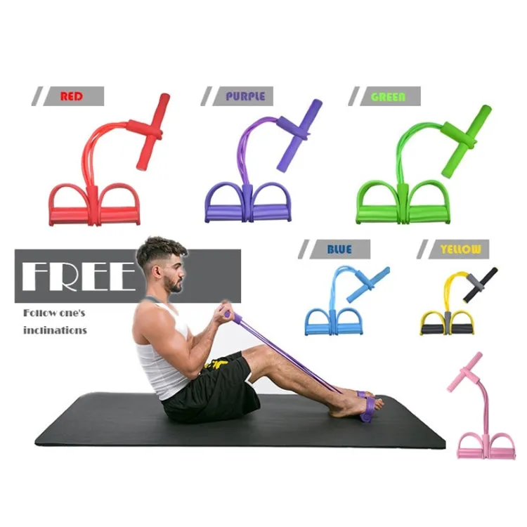 Multifunctional Four-Tube Pedal Puller Pedal Elastic Rope Sit-Ups Aid Abdomen Fitness Equipment(Purple)