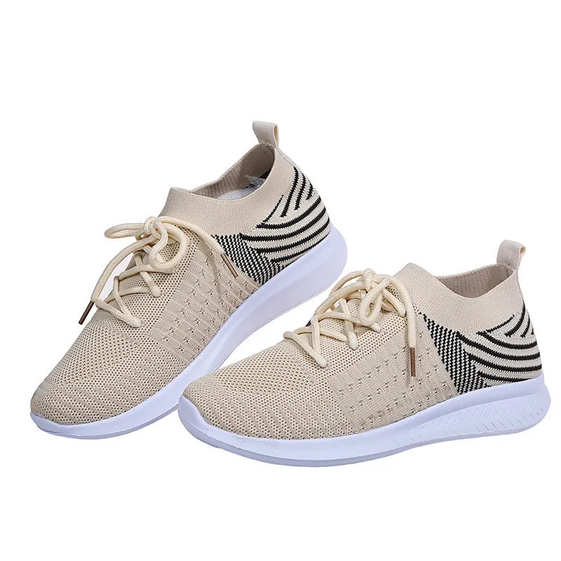 New Fashion Breathable Fly Woven Mesh Shoes Casual Flat Sneakers Women