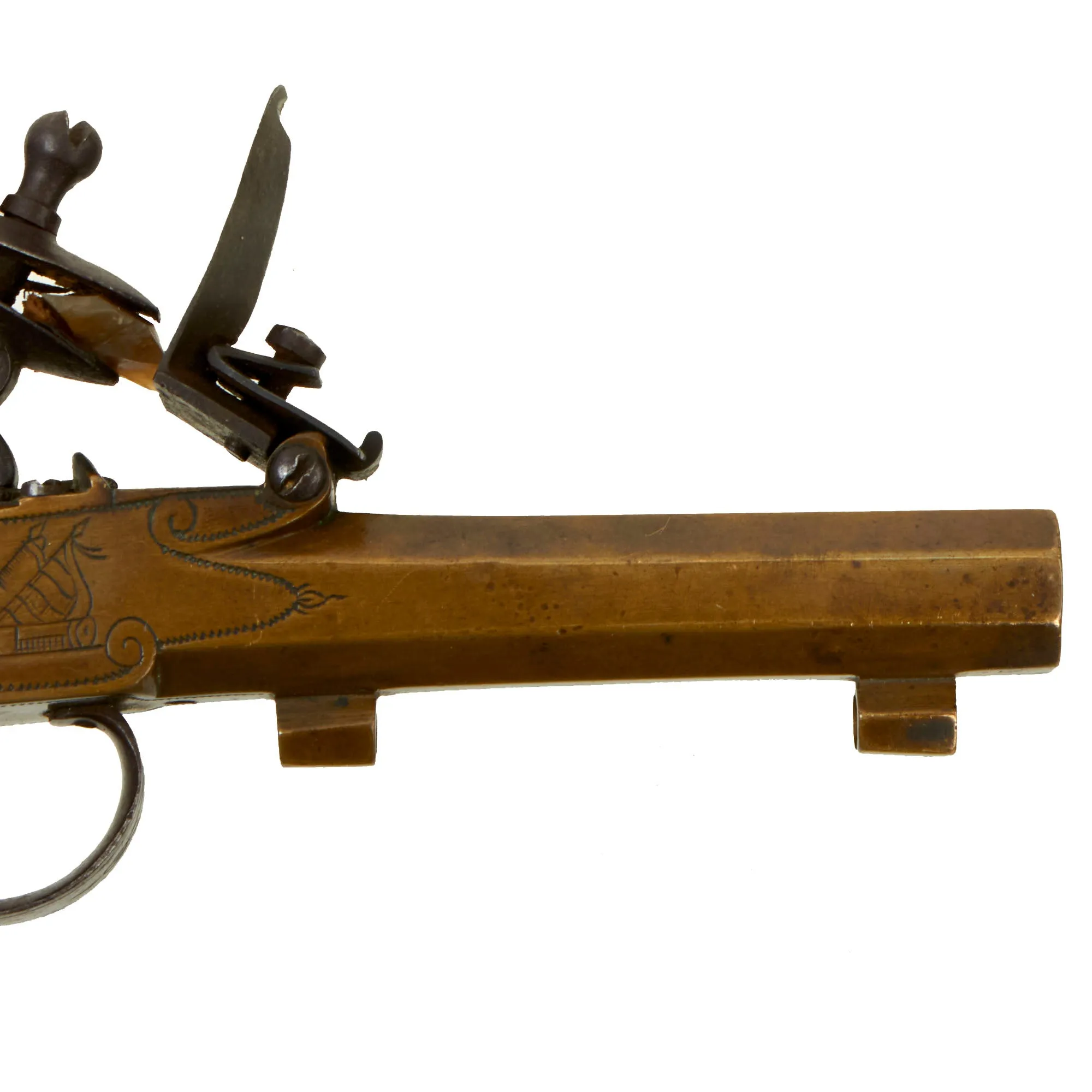 Original European Napoleonic Brass Frame Box-lock Pocket Flintlock Pistol with Octagonal Barrel - circa 1790 - 1815