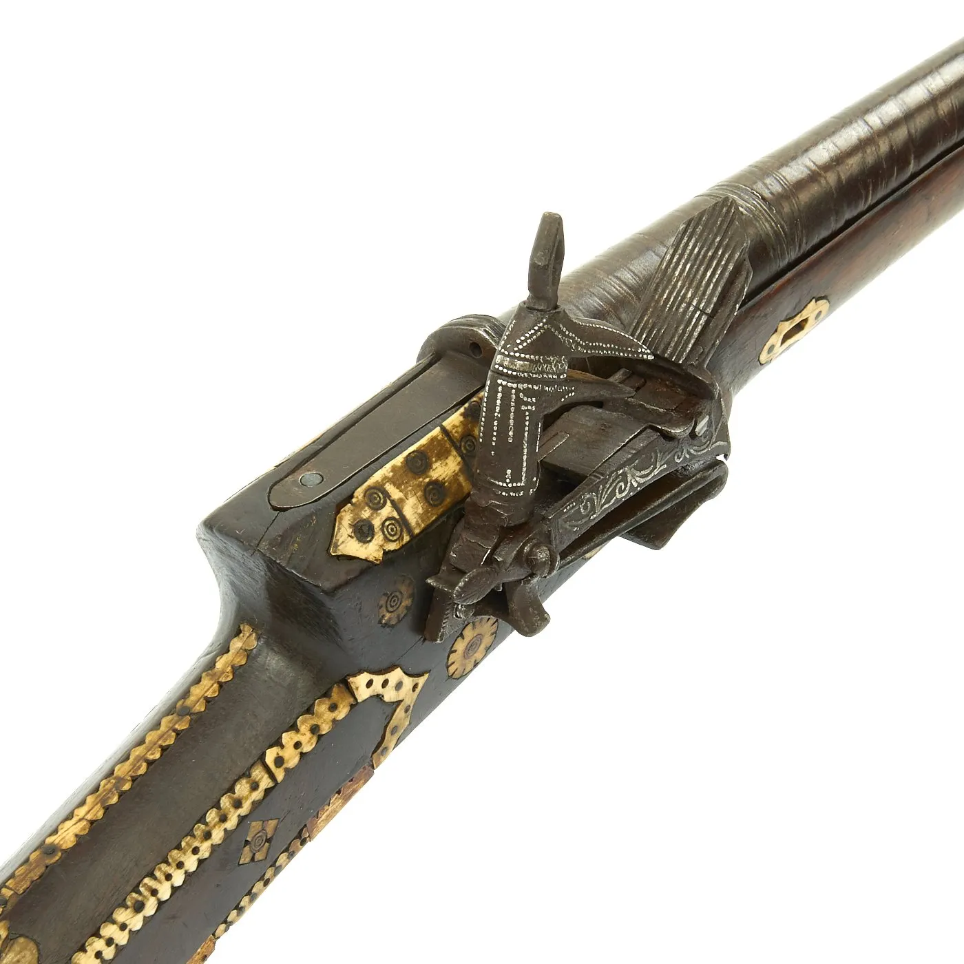 Original Ottoman Empire Miquelet Lock Bone Inlaid Shishana Rifle with Ball Trigger c.1760-80