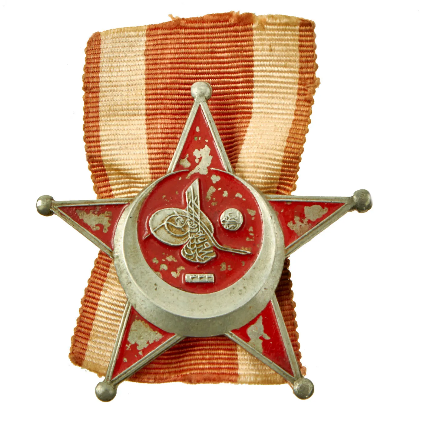 Original Turkish WWI Gallipoli Star Ottoman War Medal With Ribbon (Enlisted Version, Non-Enameled) - “Iron Crescent”