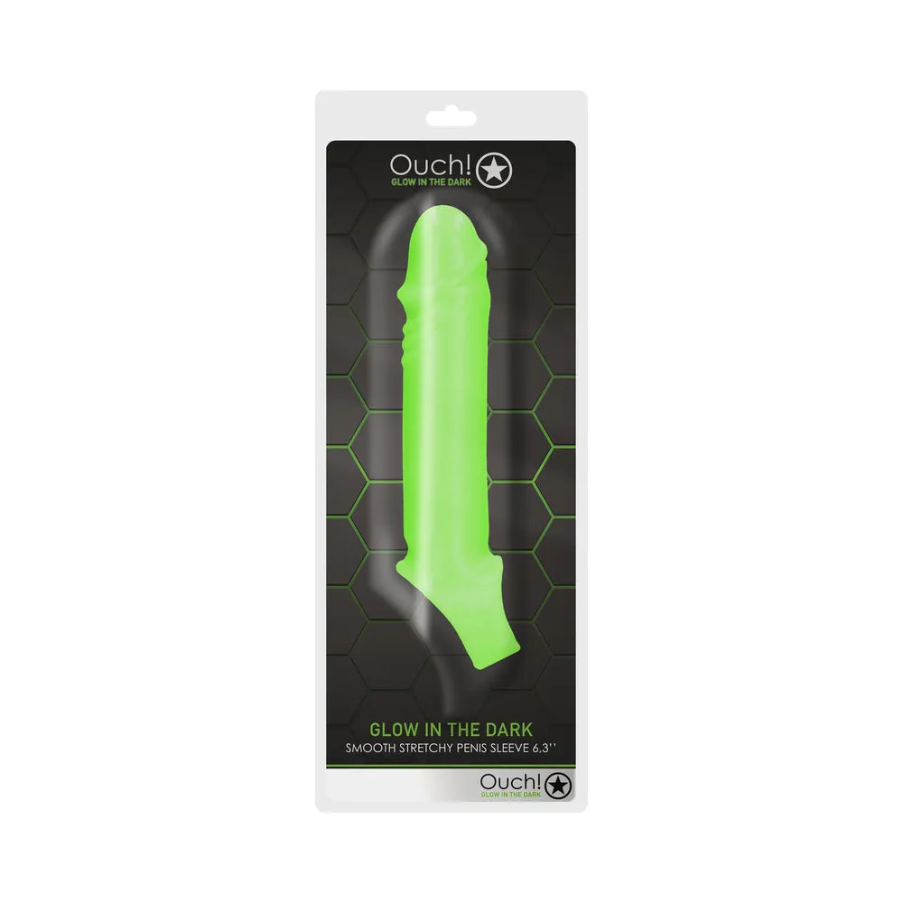 Ouch! Glow in the Dark Smooth Stretchy 6.3 in. Penis Sleeve Neon Green