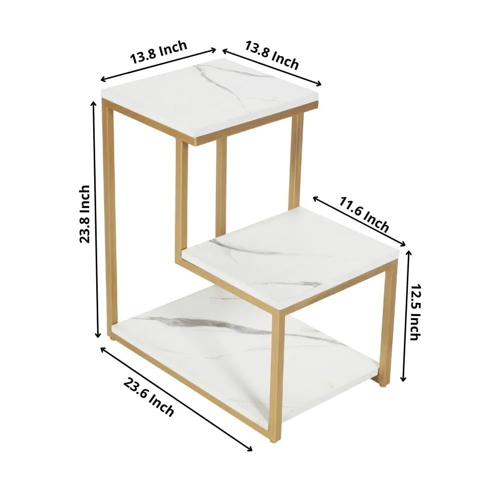 Priti-Modern End Tables, 3-Tier Chair Side Table Night Stand with Storage Shelf for Living Room, Bedroom, Entryway Golden - Laminated Marble Table top