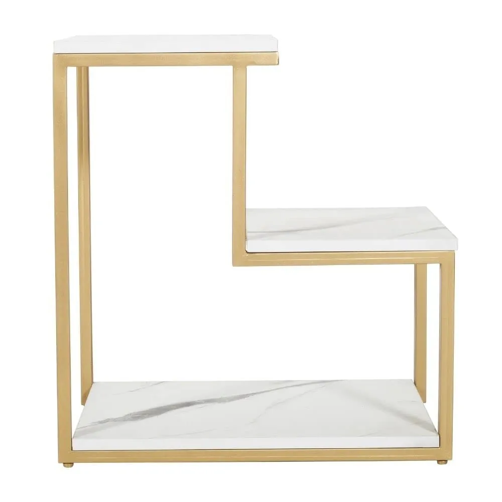 Priti-Modern End Tables, 3-Tier Chair Side Table Night Stand with Storage Shelf for Living Room, Bedroom, Entryway Golden - Laminated Marble Table top