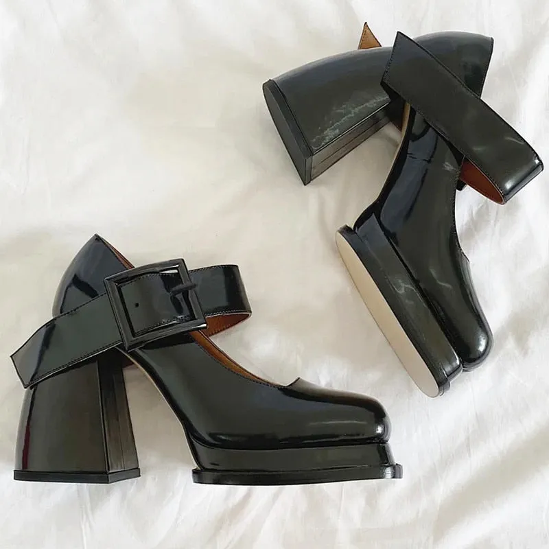 Purpdrank - 2023 New Gothic High-heeled Shoes Women Pumps Korean Version of The Wild Thick with Square Head Retro Mary Jane Women's Shoes