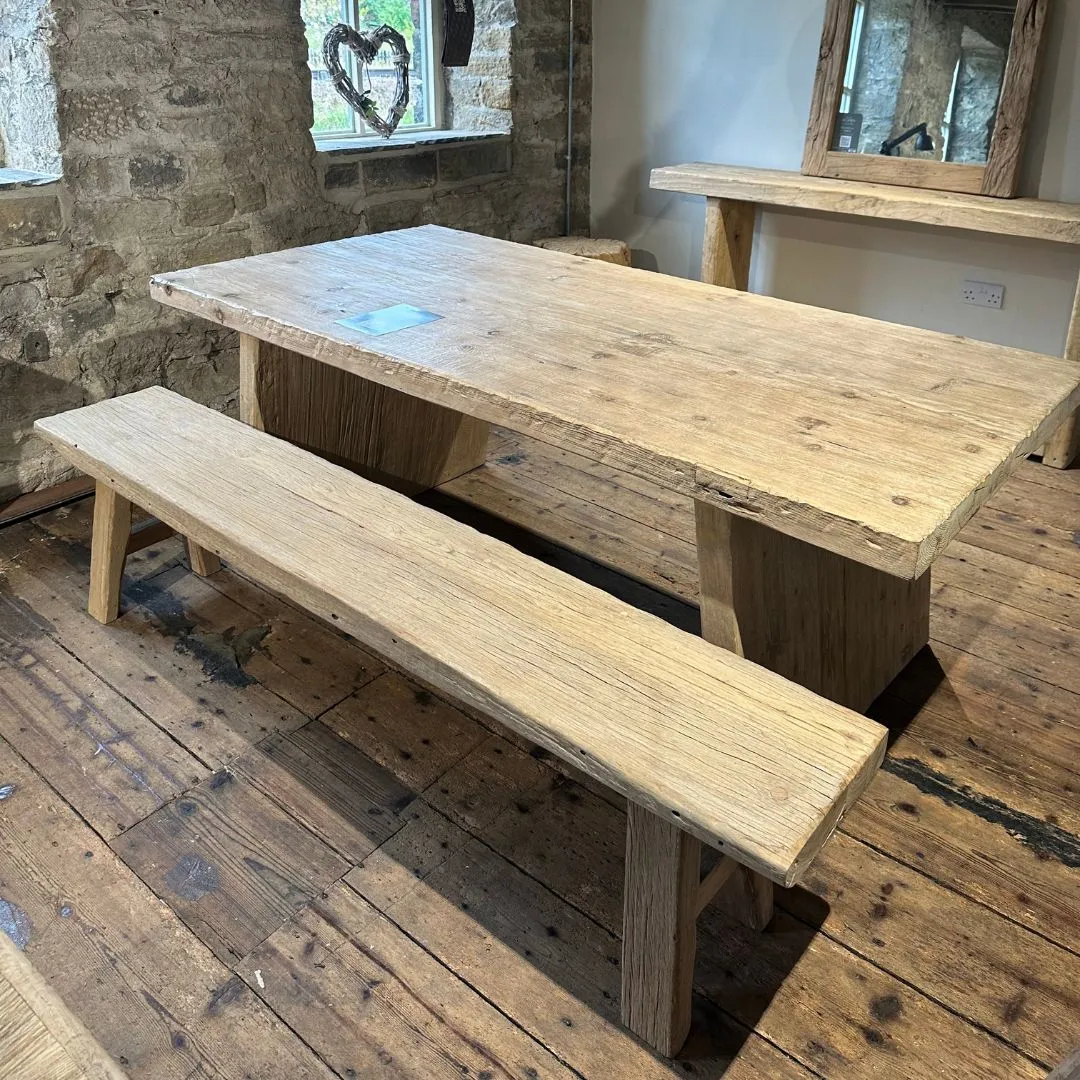 Reclaimed Elm Dining Table - Solid Leg