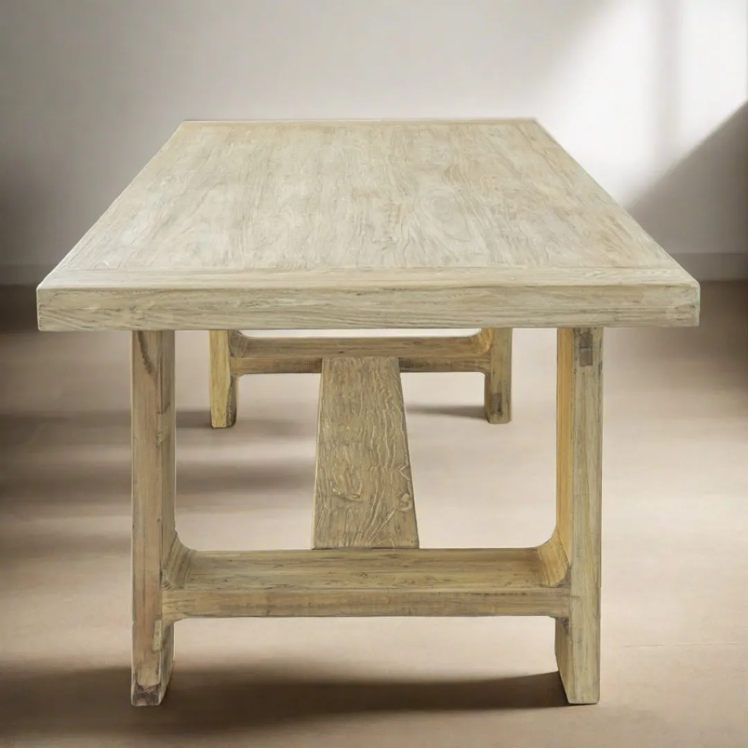 Reclaimed Elm Dining Table - Trestle Leg