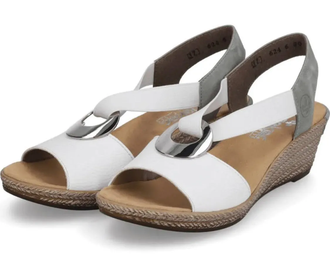 Rieker 624H6-80 Kaukasus White Combination Low Wedge  Elasticated Sandals