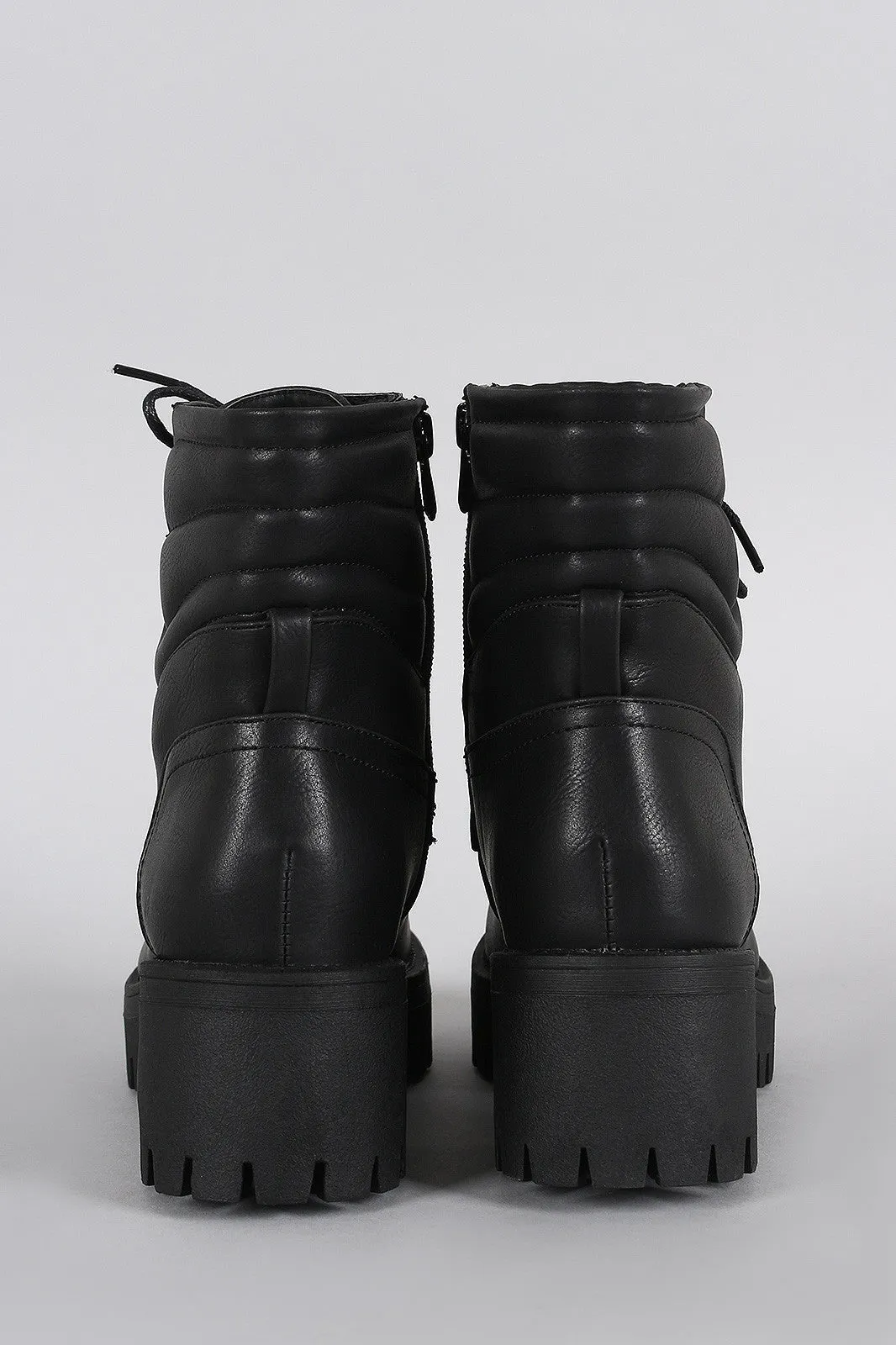 Round Toe Lace Up Lug Sole Combat Ankle Boots