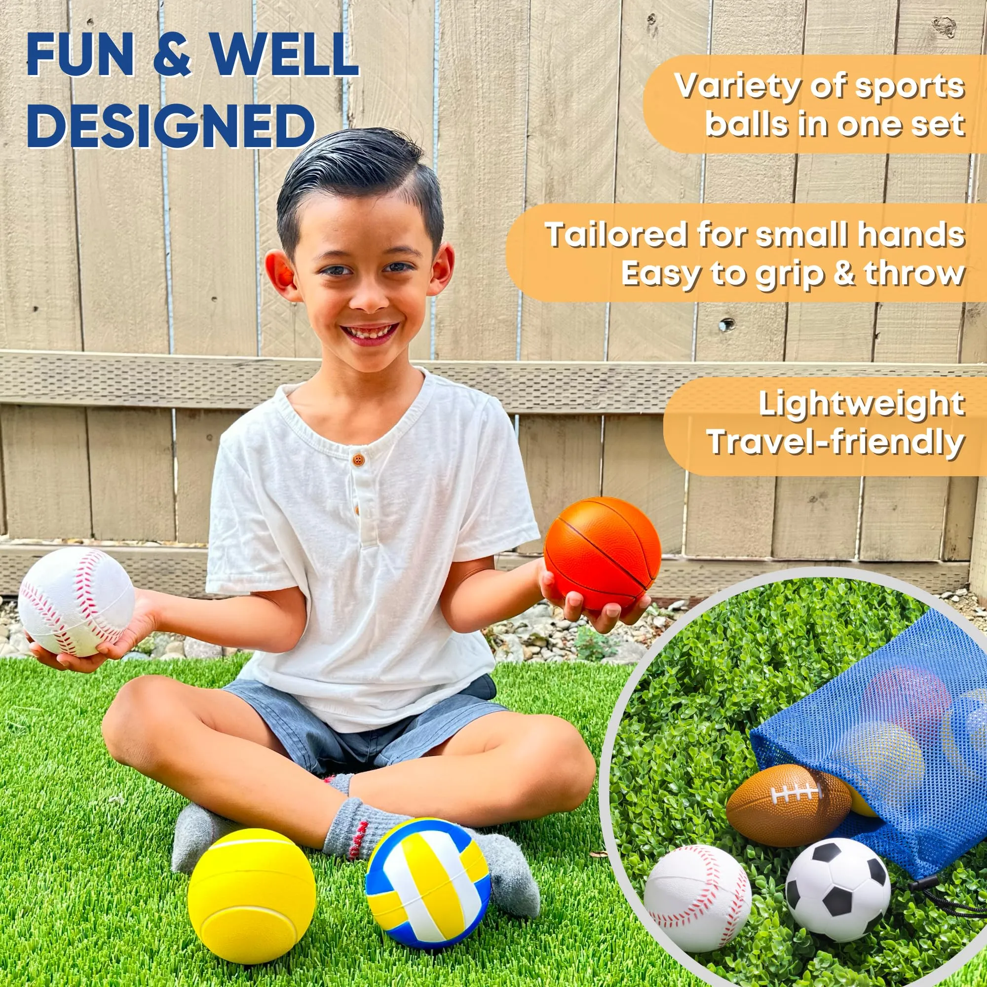 Set of 6 Mini Sports Foam Balls Outdoor Toddler Toys Foam Football Baby Ball