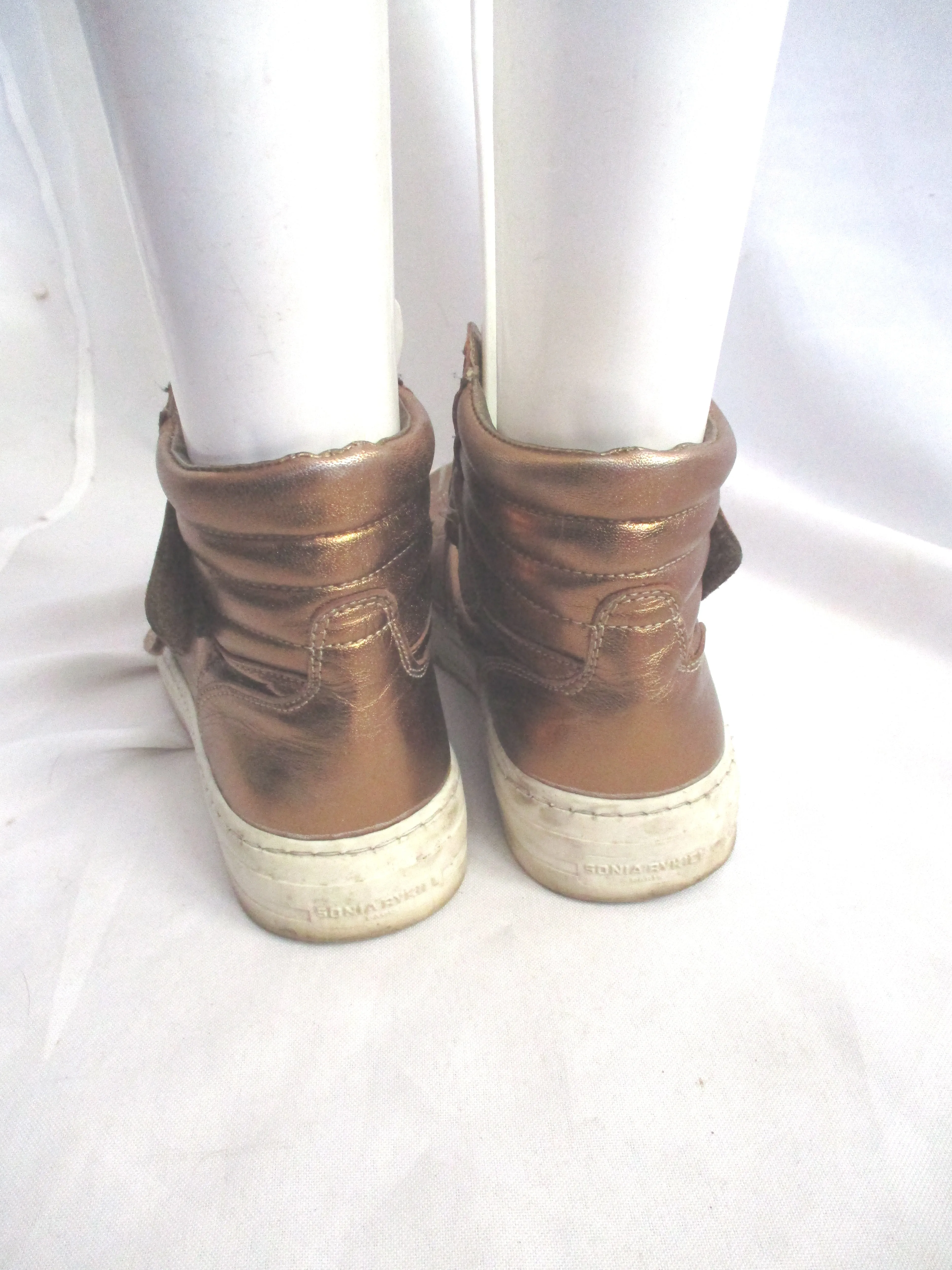 SONIA RYKIEL Leather Hi-Top Fashion Sneaker TRAINER Shoe 36 GOLD Sport