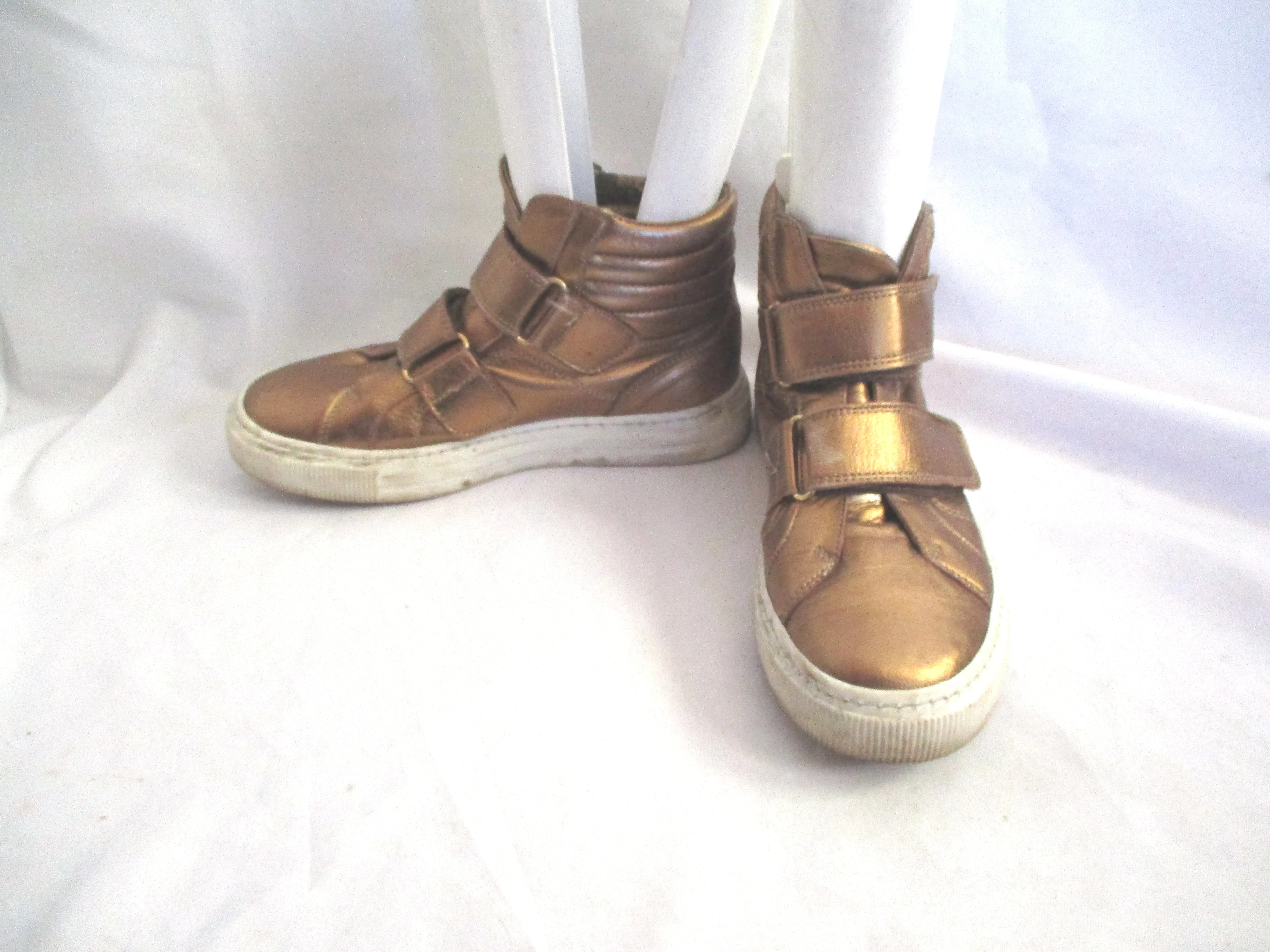 SONIA RYKIEL Leather Hi-Top Fashion Sneaker TRAINER Shoe 36 GOLD Sport