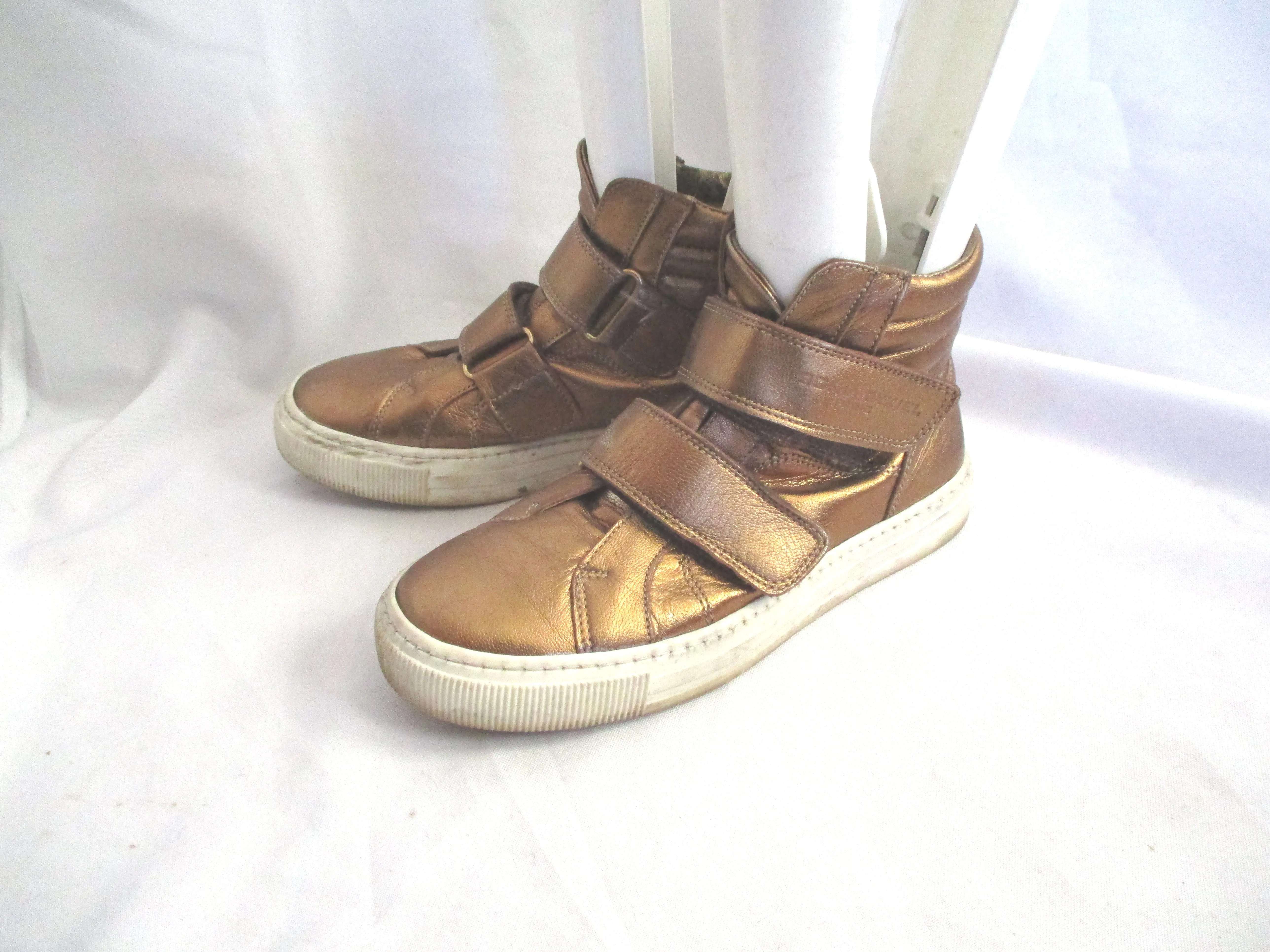 SONIA RYKIEL Leather Hi-Top Fashion Sneaker TRAINER Shoe 36 GOLD Sport