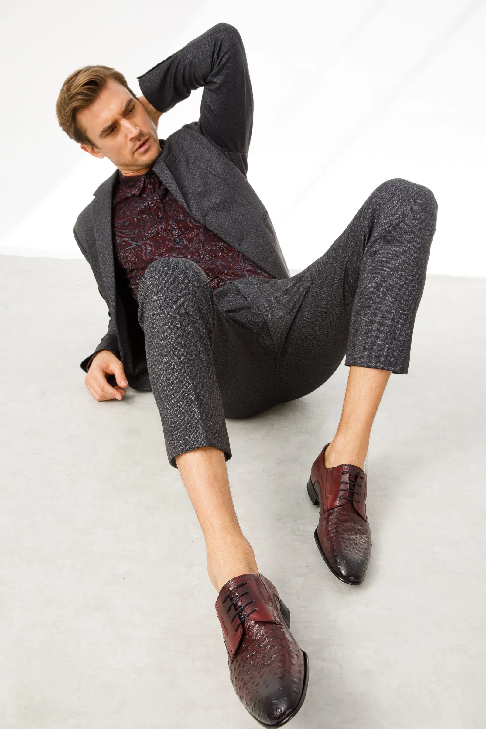 The Porto Alegre Burgundy Leather Derby Men Shoe