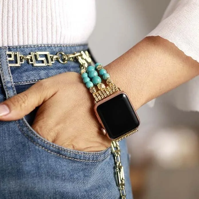 Turquoise Gold Beads Stretchy Apple Watch Band