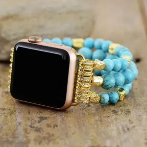 Turquoise Gold Beads Stretchy Apple Watch Band