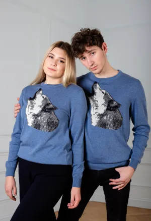 Unisex Blue jeans sweater Wolf