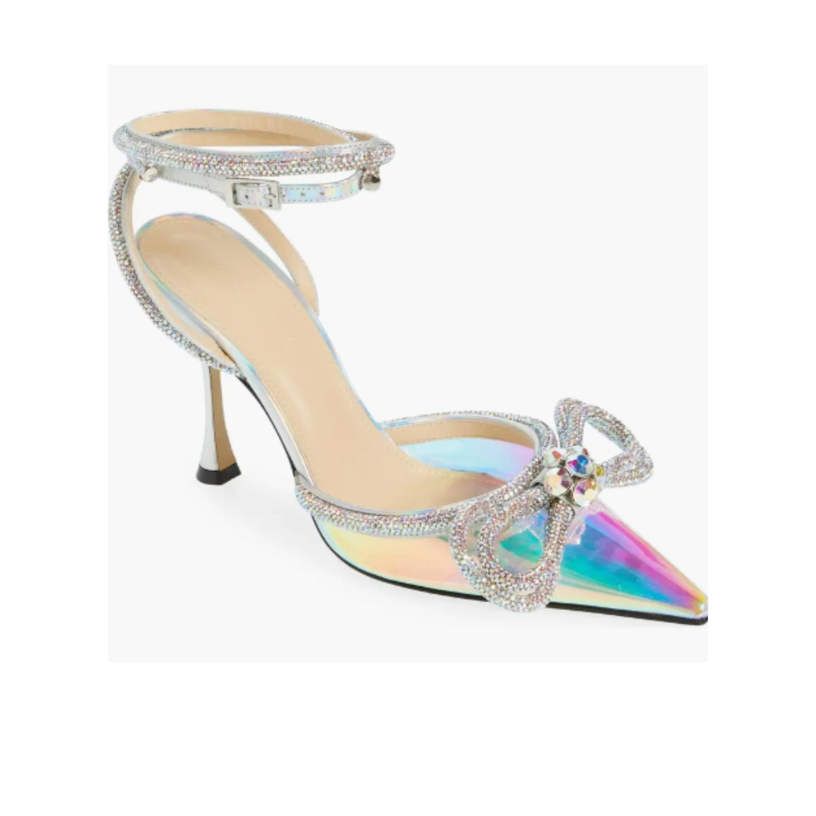 Victoria Double Bow Pointed Toe Pump in holographic