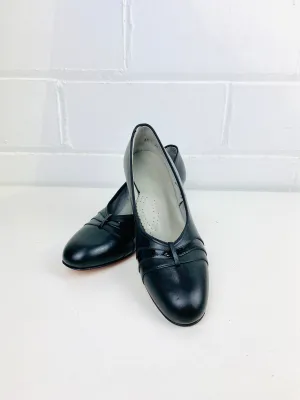 Vintage Deadstock Shoes, Women's 1980s Black Leather Mid-Heel Pump's, NOS, 8500