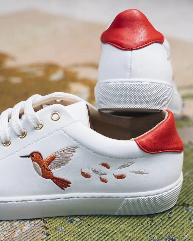 Virevolte Recycled Grain Leather Embroidered Vegan Sneakers | Red Hummingbird