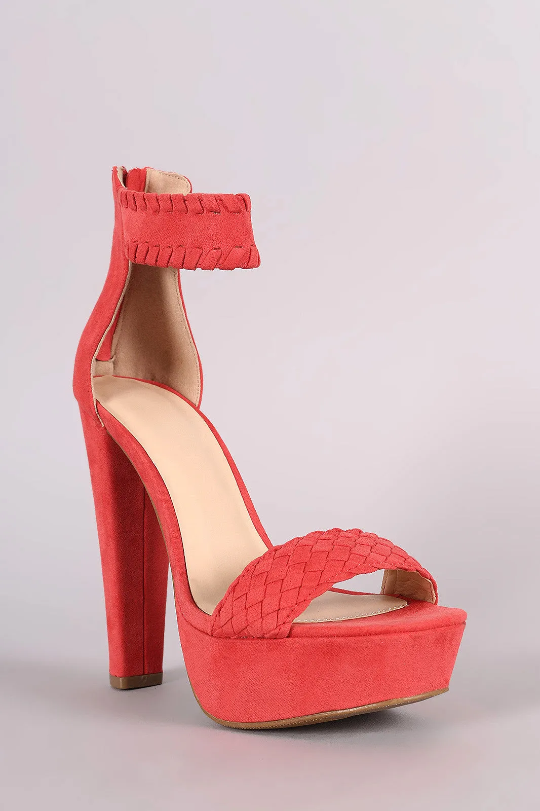 Wild Diva Braided Suede Chunky Platform Heel