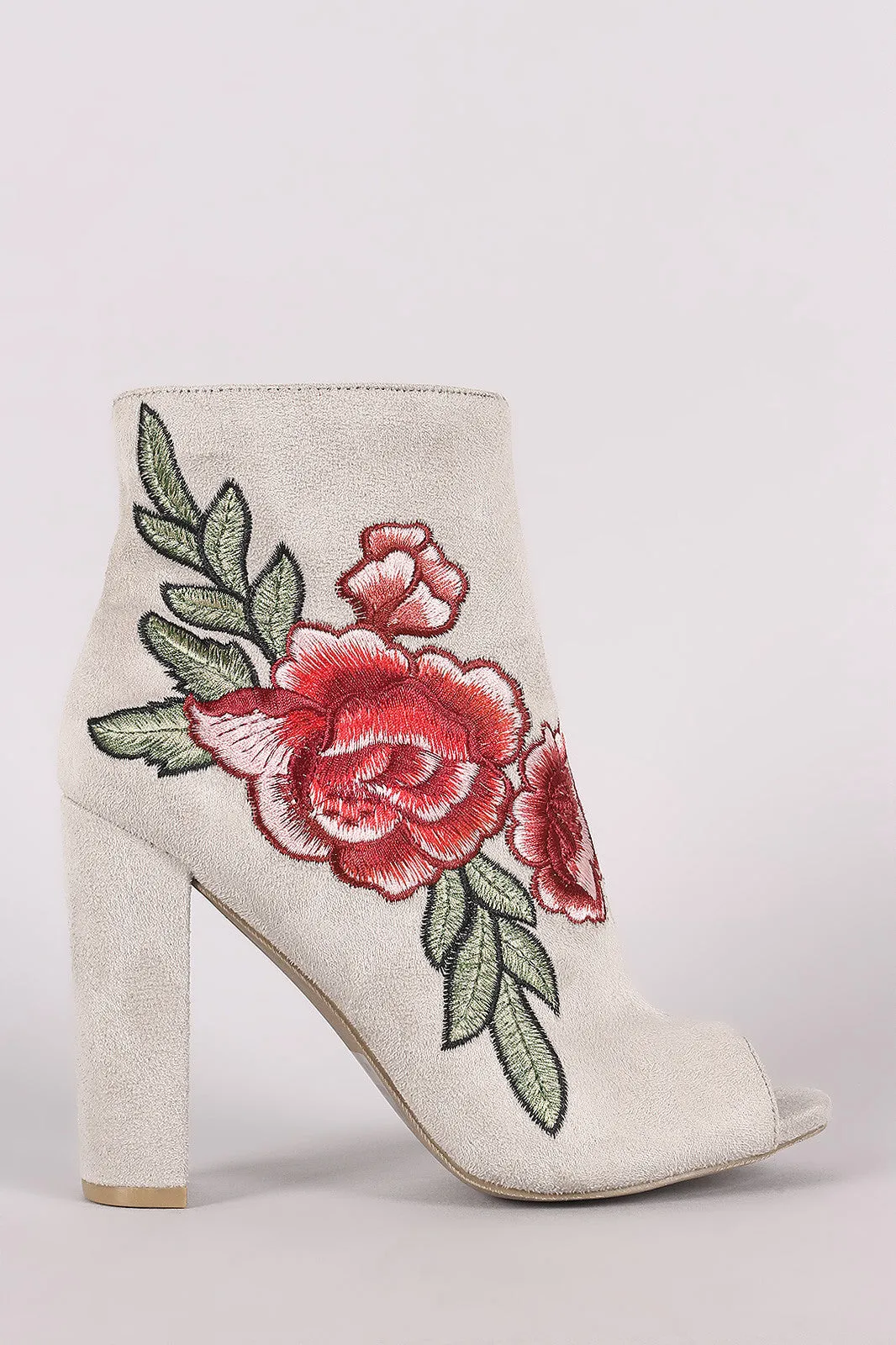 Wild Diva Lounge Embroidered Floral Chunky Heeled Ankle Boots