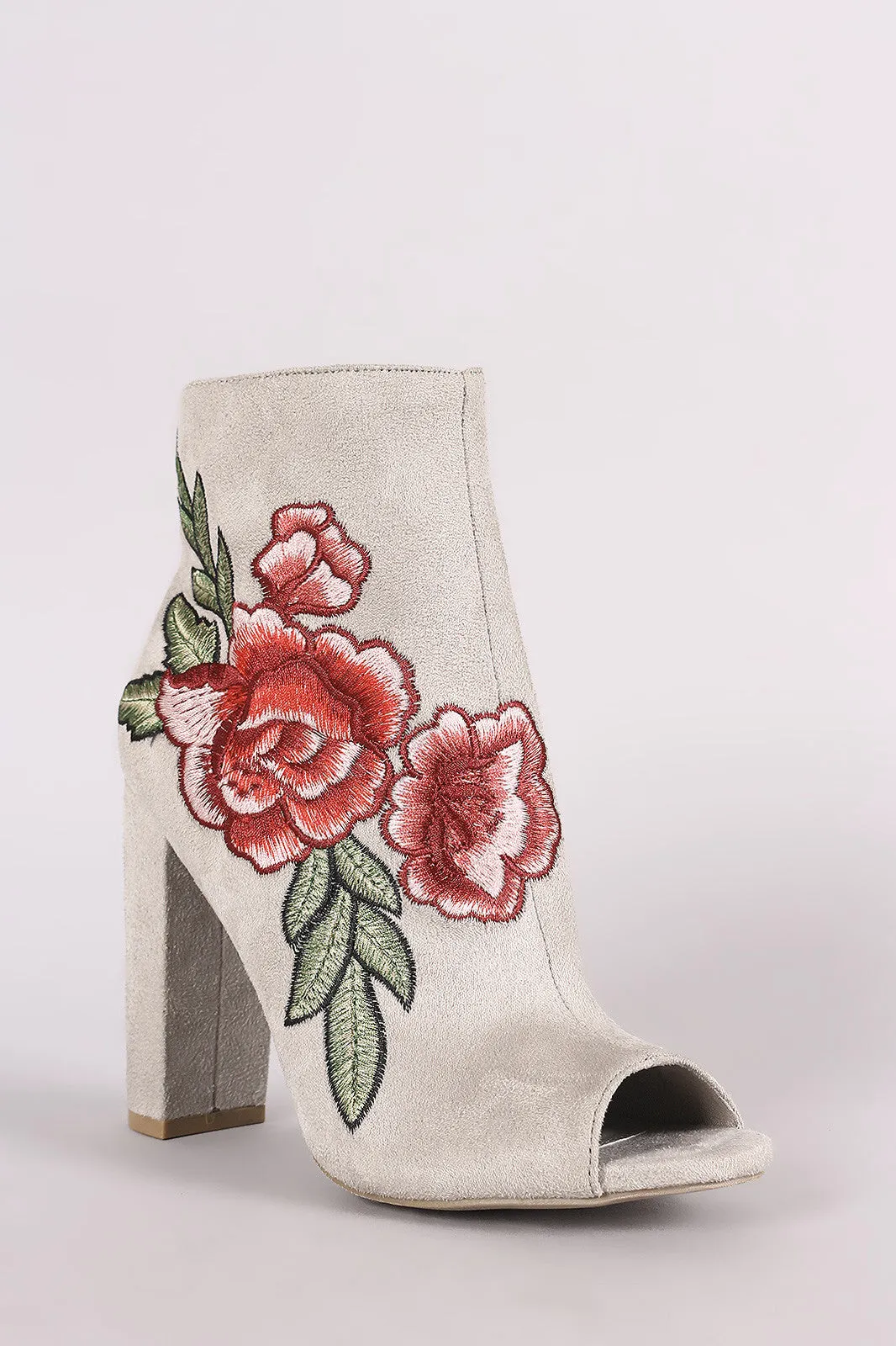 Wild Diva Lounge Embroidered Floral Chunky Heeled Ankle Boots