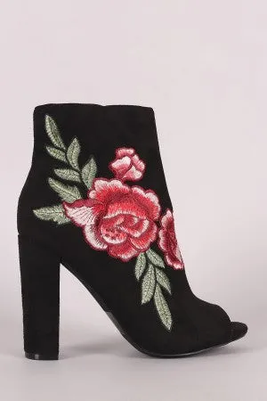 Wild Diva Lounge Embroidered Floral Chunky Heeled Ankle Boots