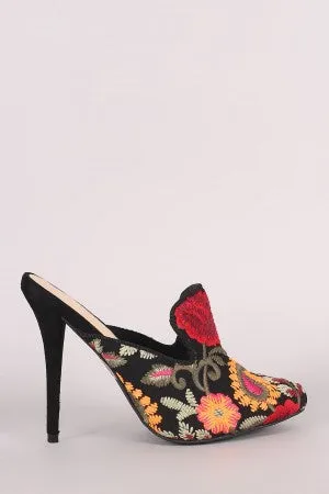 Wild Diva Lounge Embroidered Floral Slip-On Mule Heel