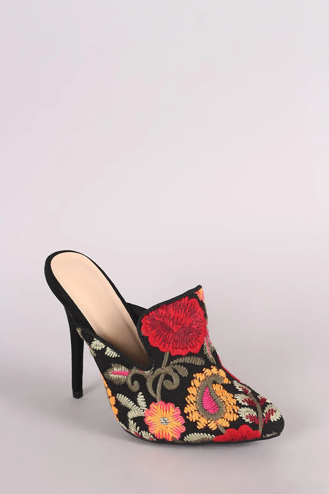 Wild Diva Lounge Embroidered Floral Slip-On Mule Heel