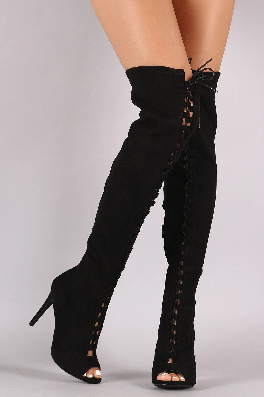 Wild Diva Lounge Lace Up OTK Stiletto Boot